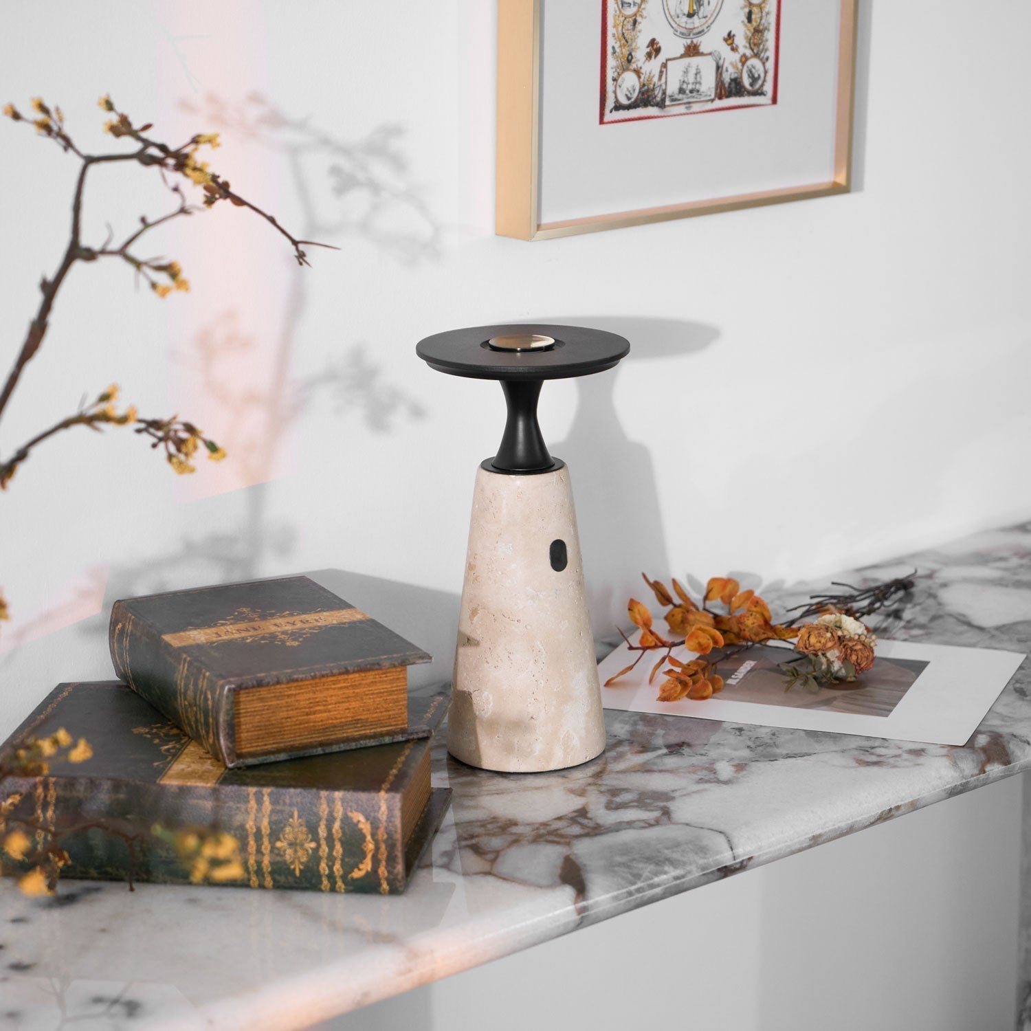 Sculptural Travertine Table Lamp with Touch Control and Integrated LED – Adjustable Warm to Cool Light for Bedside or Desk 6