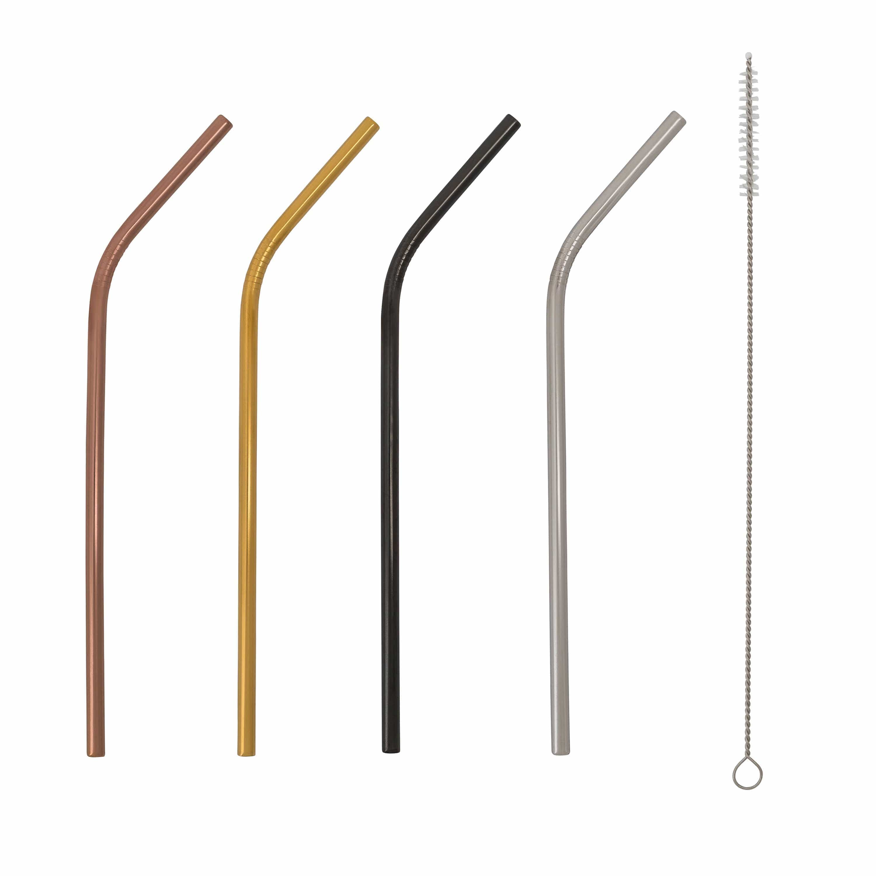 Seoul Straw Set – Matte Metallic Finish, 10-Inch Reusable Stainless Steel Straws in Rose Gold, Gold, Silver, Black – Eco-Friendly and Dishwasher Safe