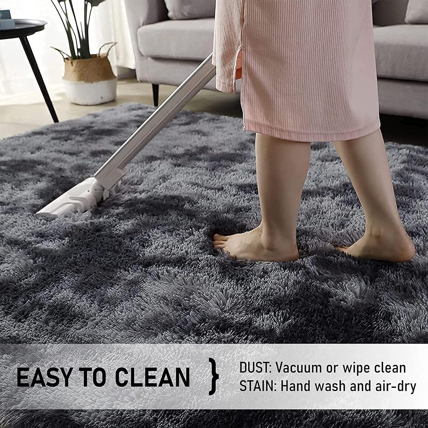 Soft Velvet Tie Dye Area Rug – Plush Gray Living Room Rug with Anti-Slip Backing, Durable Microfiber for Bedroom Use 6