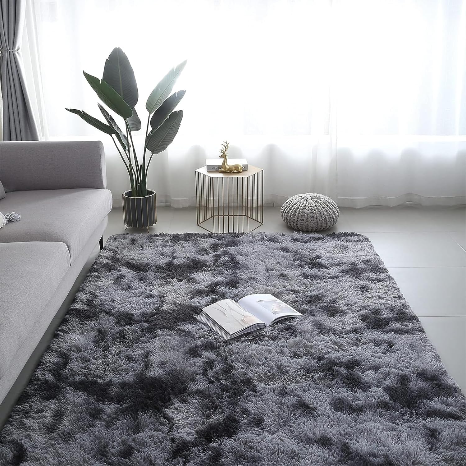Soft Velvet Tie Dye Area Rug – Plush Gray Living Room Rug with Anti-Slip Backing, Durable Microfiber for Bedroom Use 8