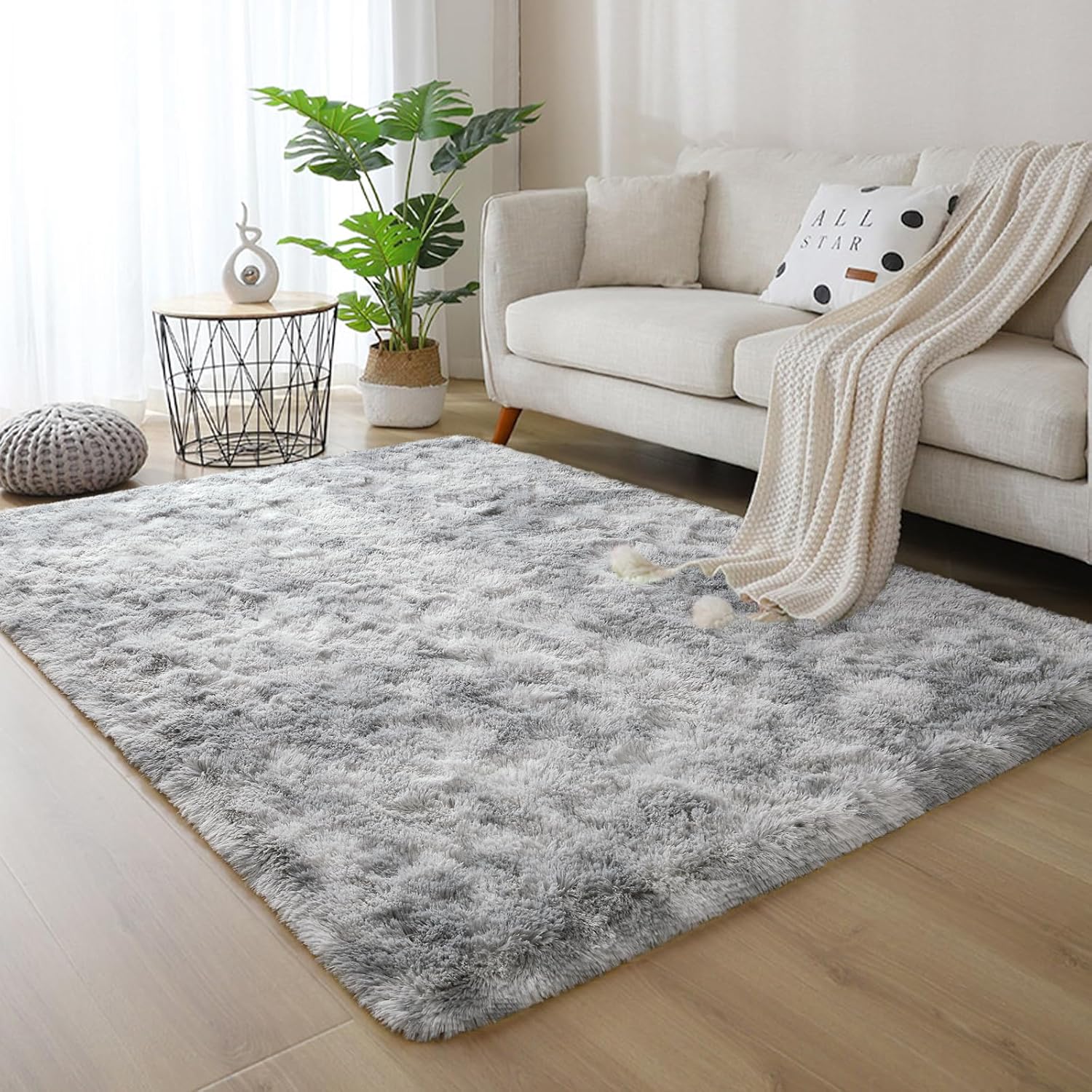 Soft Velvet Tie Dye Area Rug – Plush Gray Living Room Rug with Anti-Slip Backing, Durable Microfiber for Bedroom Use 9