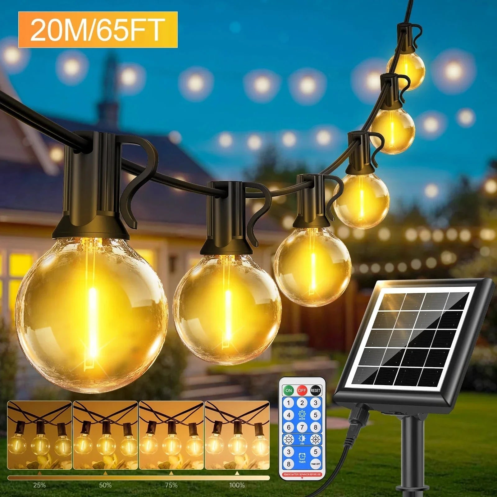Solar String Lights 20m Waterproof Outdoor Fairy Lights with Remote Control and Adjustable Brightness – Perfect for Parties and Events