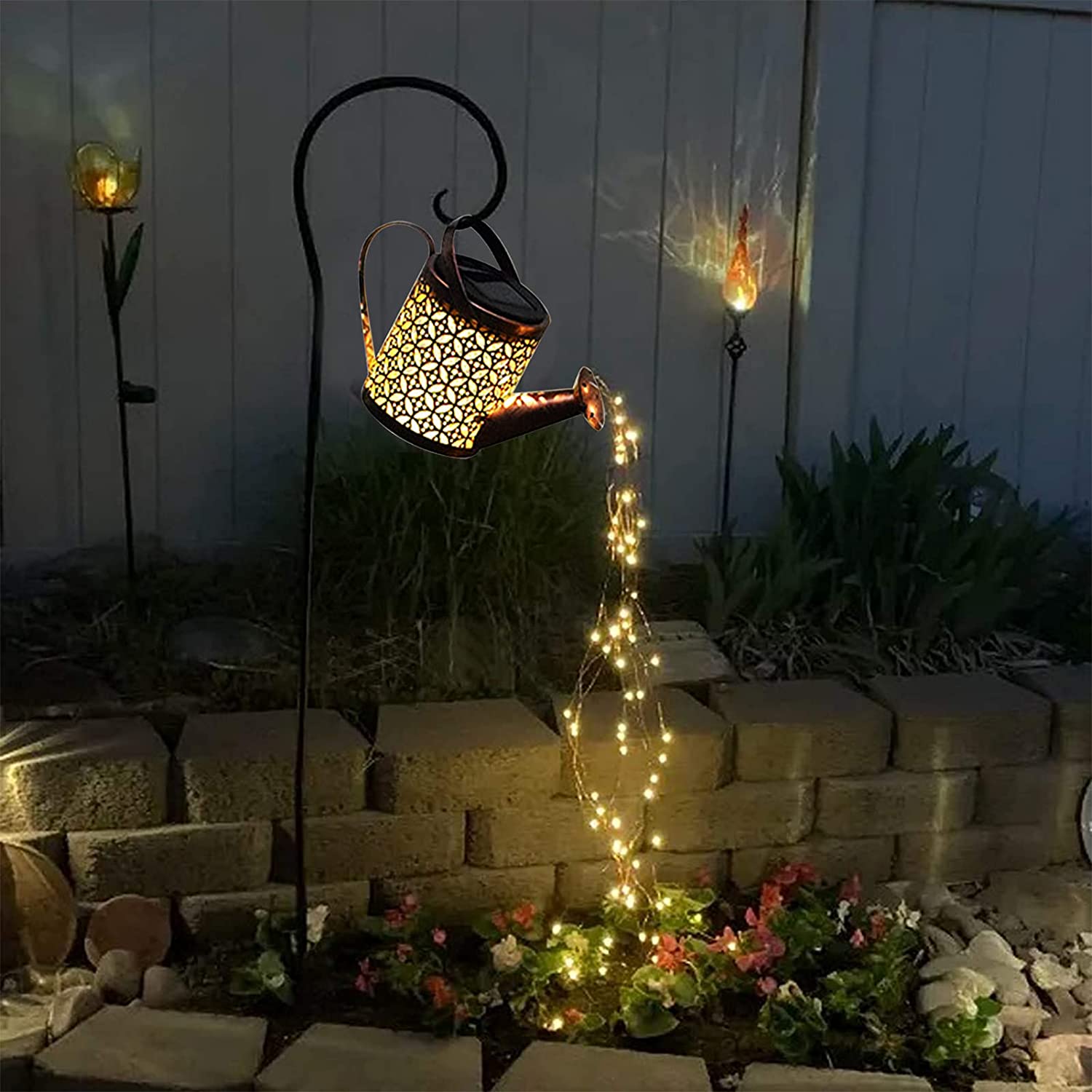 Solar Garden Lamp with Waterfall Effect – 80 cm Warm White LED Outdoor Lights for Gardens and Patios 0