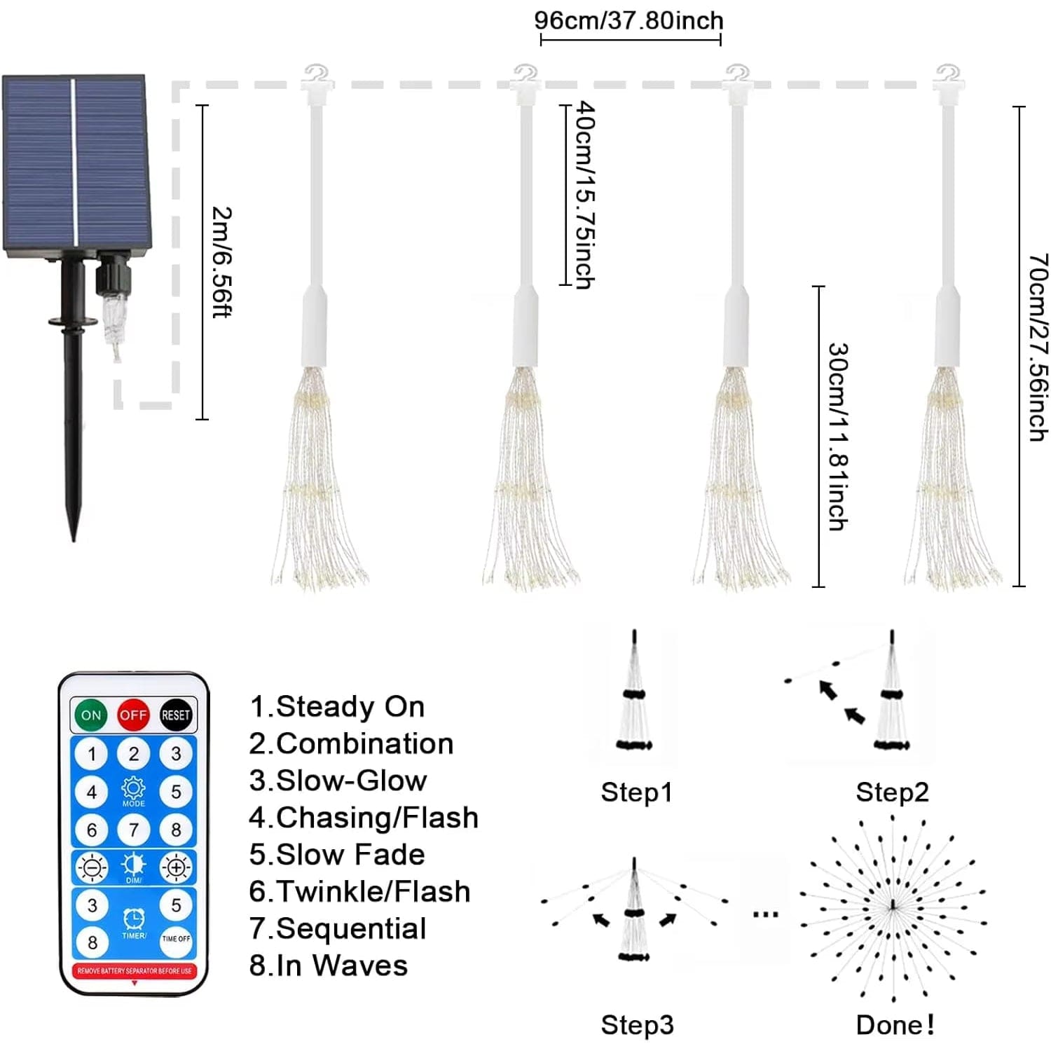 Solar LED String Lights with Remote Control – 480 Waterproof Fairy Lights for Outdoor Decoration 2