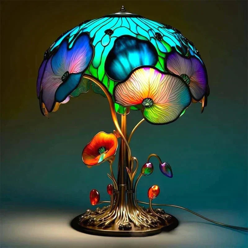 Stained Glass Table Lamp for Bedroom or Living Room – Warm Light Bedside Lamp for Relaxing Ambience 2