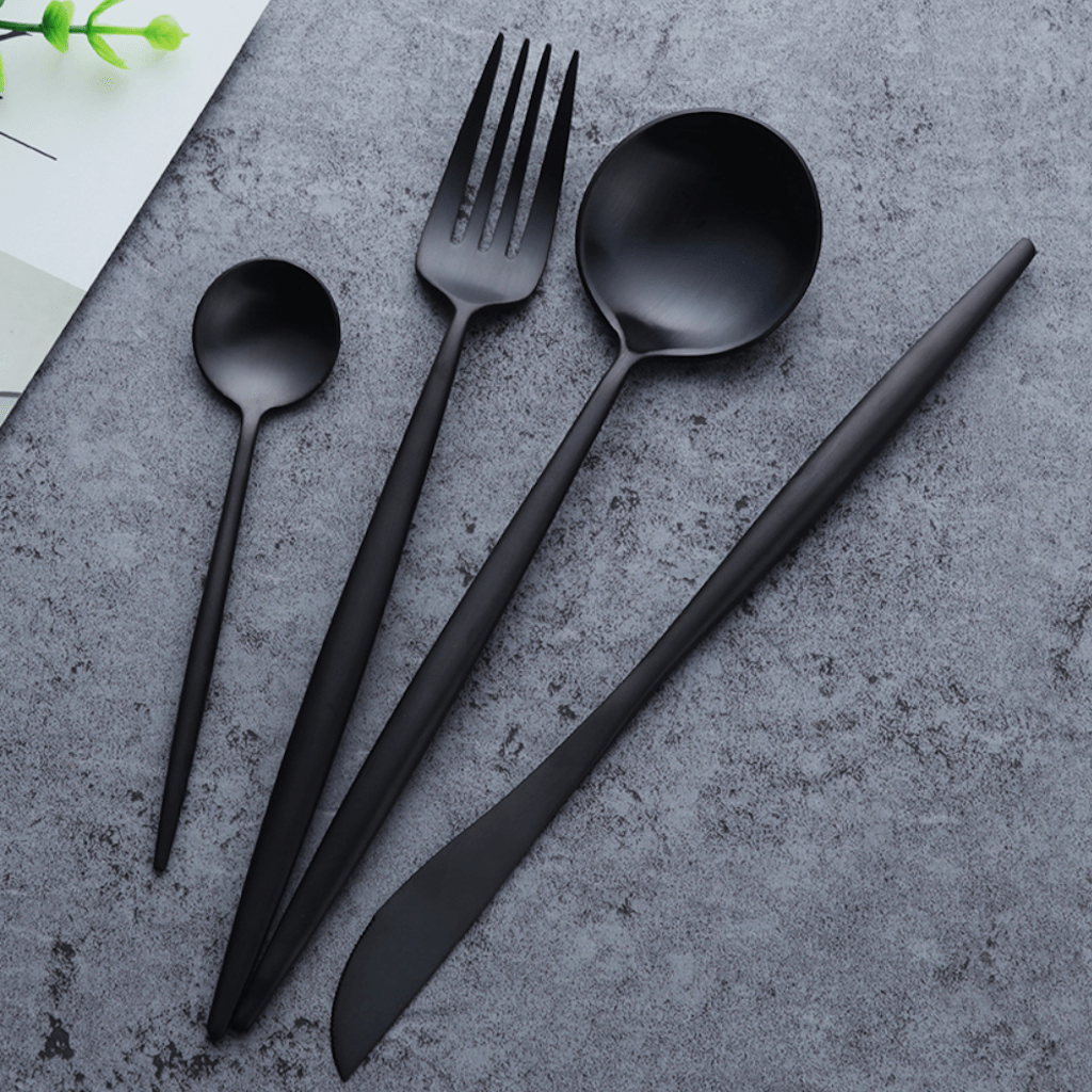 Stainless Steel Cutlery Set – 16 or 20 Pieces in Black, Silver, Gold, Rose Gold – Modern Dining Utensils 0