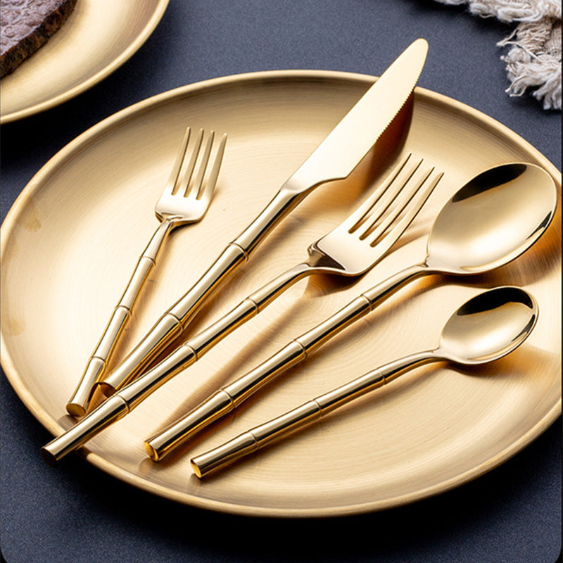 Stainless Steel Cutlery Set with Bamboo Design – 30 or 60 Pieces, Elegant Gold and Silver Finish 1
