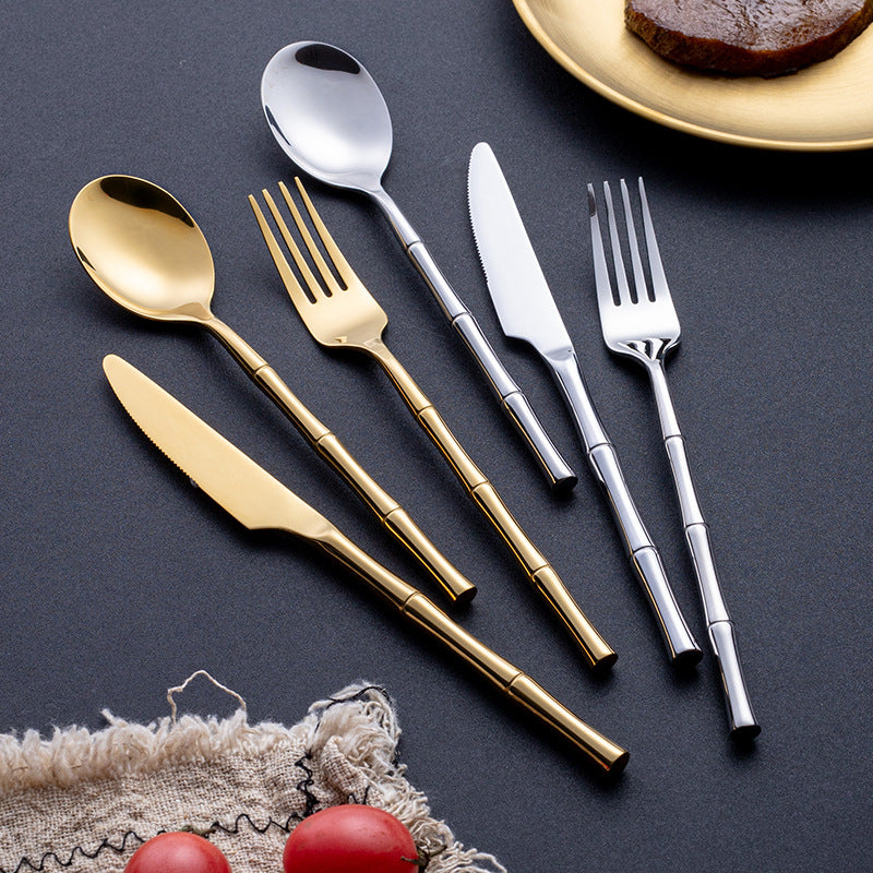 Stainless Steel Cutlery Set with Bamboo Design – 30 or 60 Pieces, Elegant Gold and Silver Finish 4