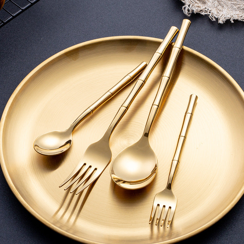 Stainless Steel Cutlery Set with Bamboo Design – 30 or 60 Pieces, Elegant Gold and Silver Finish 8