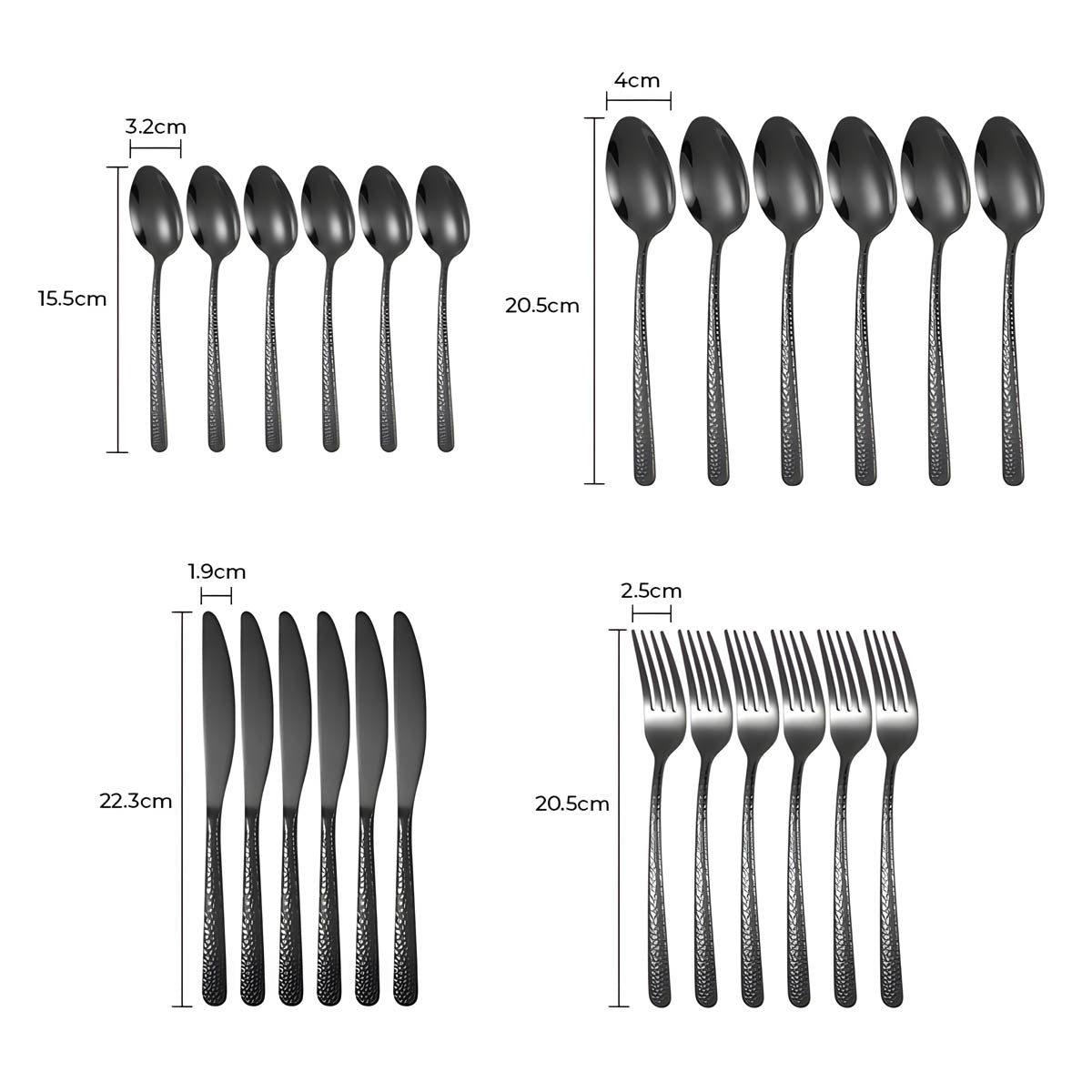 Stainless Steel Cutlery Set with Hammered Handles – Elegant Black, Silver, Gold Finishes for Dining 0