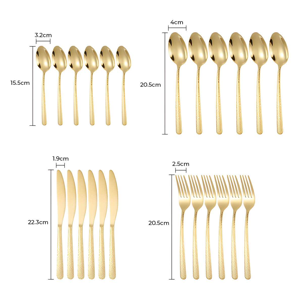 Stainless Steel Cutlery Set with Hammered Handles – Elegant Black, Silver, Gold Finishes for Dining 10