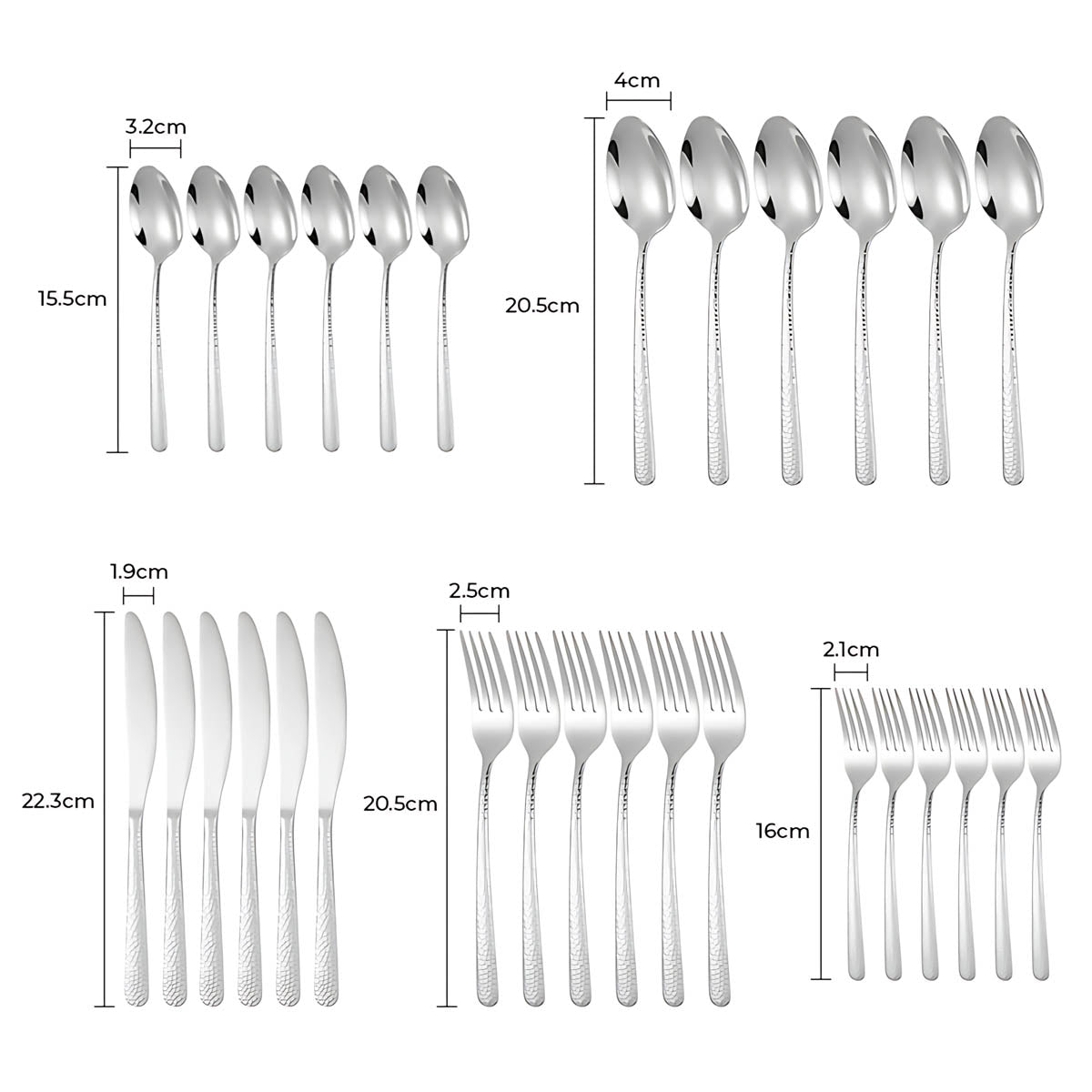 Stainless Steel Cutlery Set with Hammered Handles – Elegant Black, Silver, Gold Finishes for Dining 12