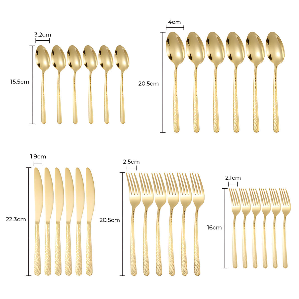 Stainless Steel Cutlery Set with Hammered Handles – Elegant Black, Silver, Gold Finishes for Dining 13