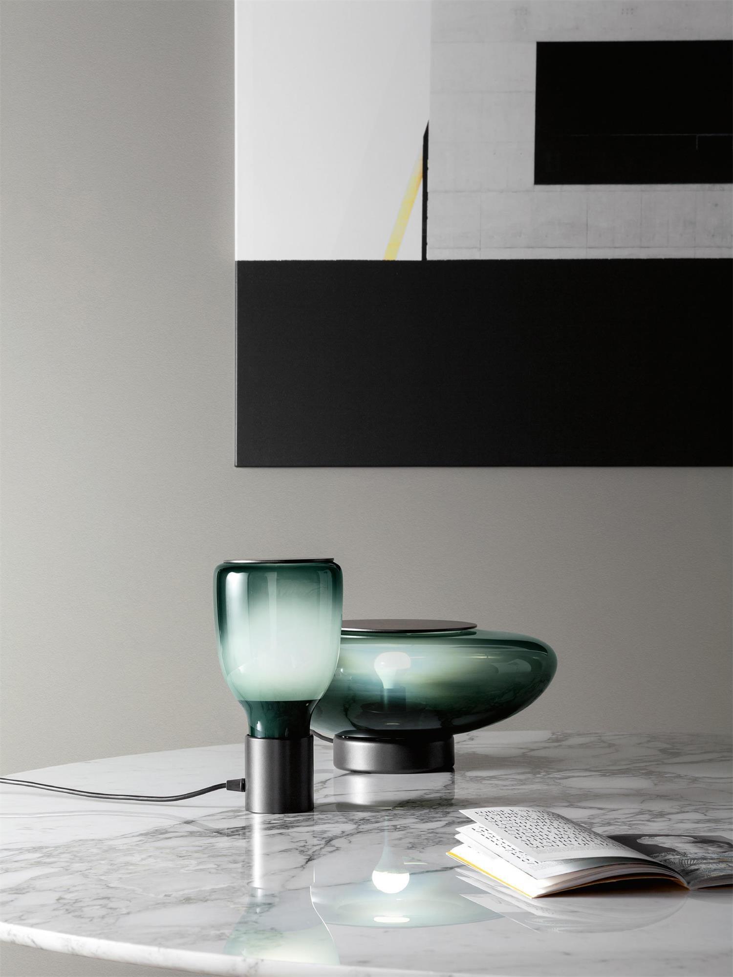 Stylish Glass Table Lamp with Inline Switch – Green and Amber Finish, E26/E27 Compatible, Ideal for Bedside or Living Room 2