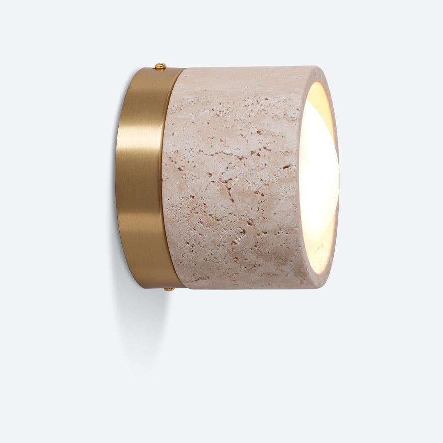 Stylish LED Ceiling Light Fixture with Natural Travertine and Steel Base – 120mm Diameter, Warm 3000K, Energy Efficient 0