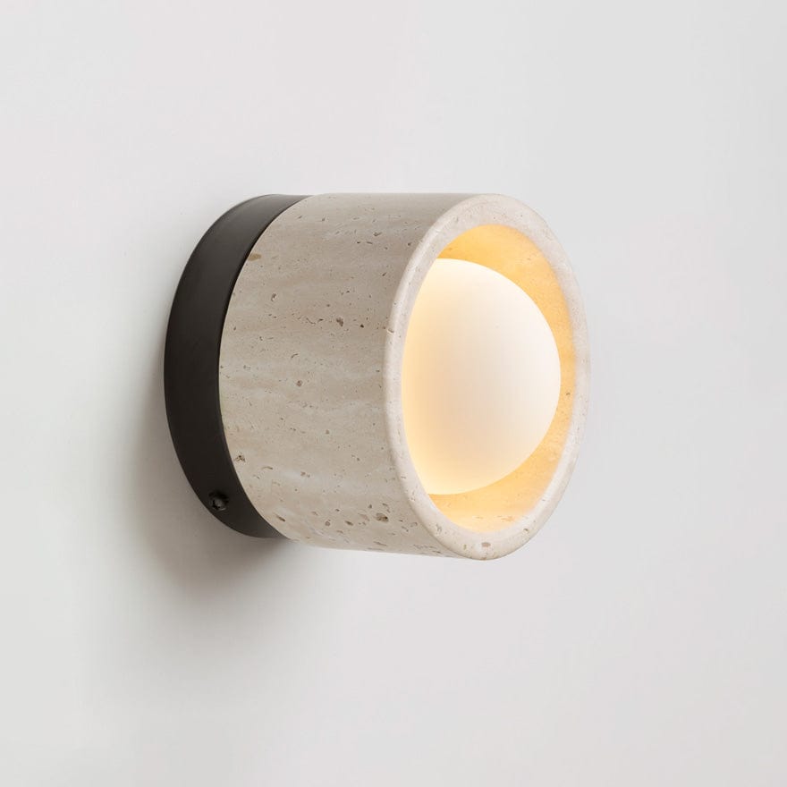 Stylish LED Ceiling Light Fixture with Natural Travertine and Steel Base – 120mm Diameter, Warm 3000K, Energy Efficient 1