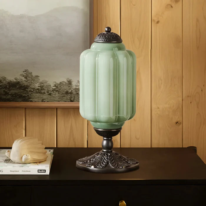 Vintage Opal Glass Table Lamp – Elegant Bedside or Living Room Lighting Fixture, 20 Inches Tall, Soft Diffused Light 0