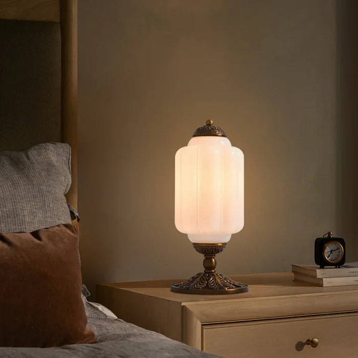 Vintage Opal Glass Table Lamp – Elegant Bedside or Living Room Lighting Fixture, 20 Inches Tall, Soft Diffused Light 2