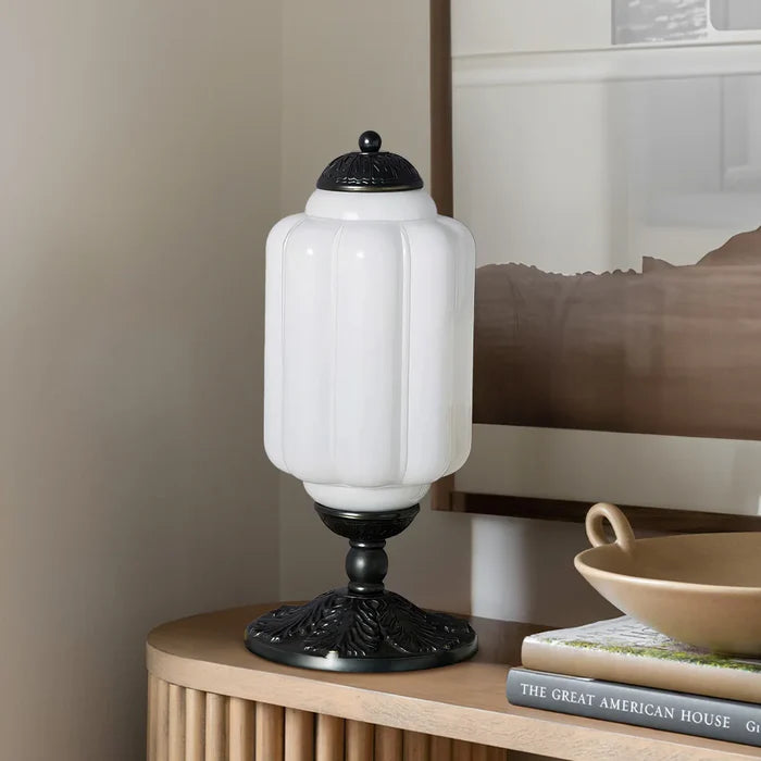 Vintage Opal Glass Table Lamp – Elegant Bedside or Living Room Lighting Fixture, 20 Inches Tall, Soft Diffused Light 9