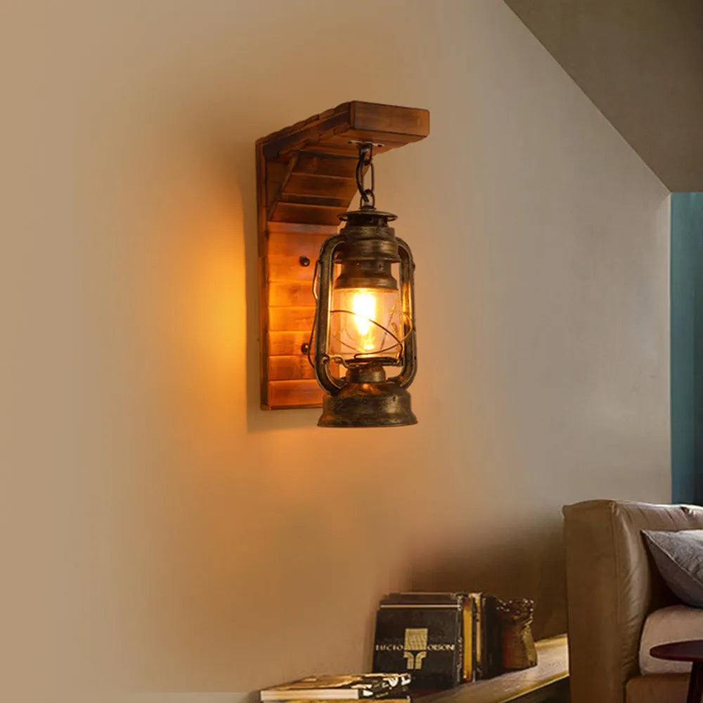 Vintage Wooden Wall Lamp – Rustic Indoor Wall Sconce with E27 LED Compatibility 2