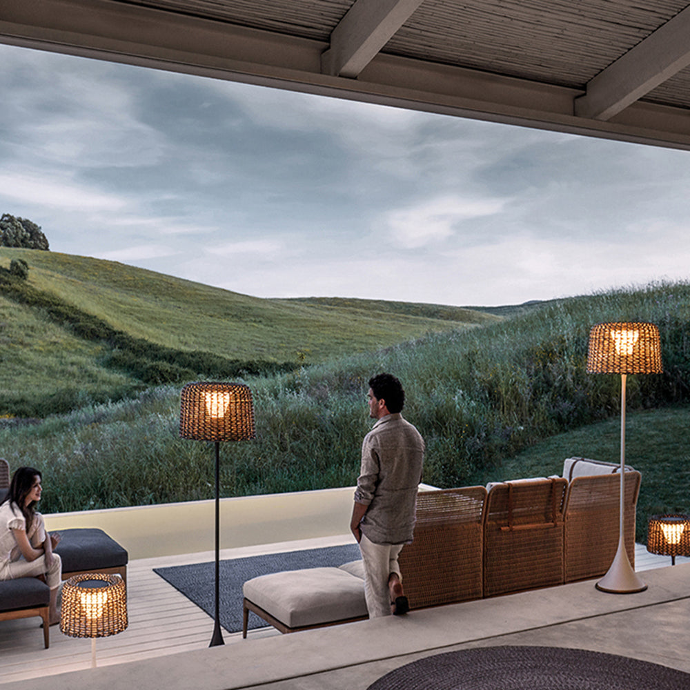 Waterproof Rattan Outdoor Floor Lamp with Warm LED Light – Elegant Design for Balcony and Terrace 2