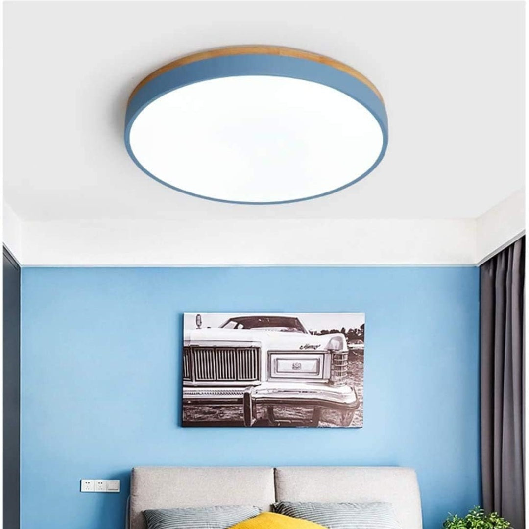 Wooden Round Flush Mount Ceiling Light – Energy-Efficient LED Ceiling Light Fixture for Living Room and Dining Room 16