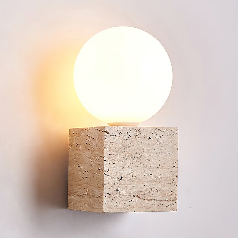 Yellow Travertine Wall Light Fixture – Indoor Sconce Light, LED and Edison Bulb Compatible, Hardwired Design 0